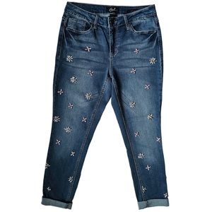 EARL Jeans Skinny Bedazzled Rhinestone Accents Tapered Legs  Whiskers Size 10